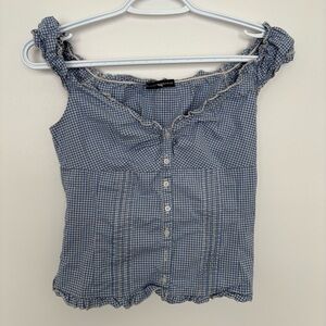 Brandy Melville Blue Gingham Ruffle Blouse